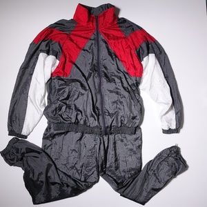 Vintage windbreaker tracksuit L Blazer Red Gray ja